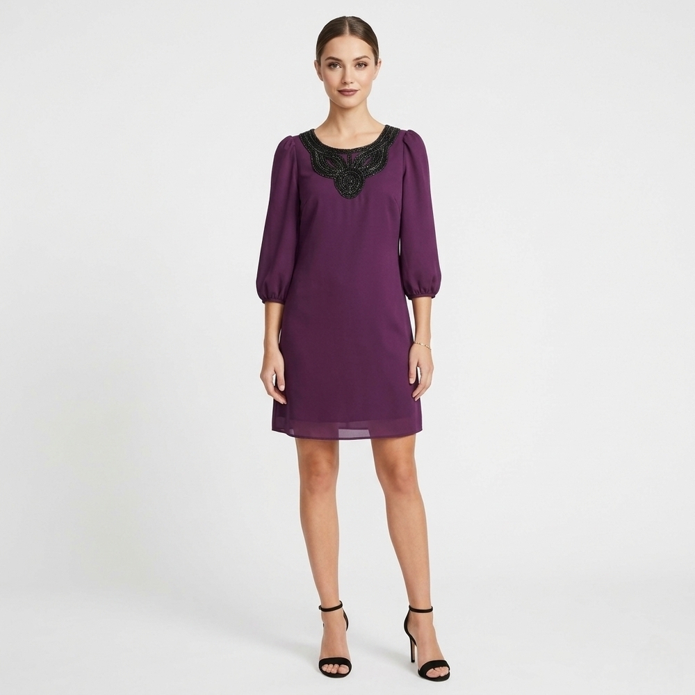 NEW Purple Embellished V Back Shift Dress Sz M